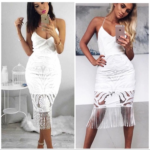 white lace fringe dress